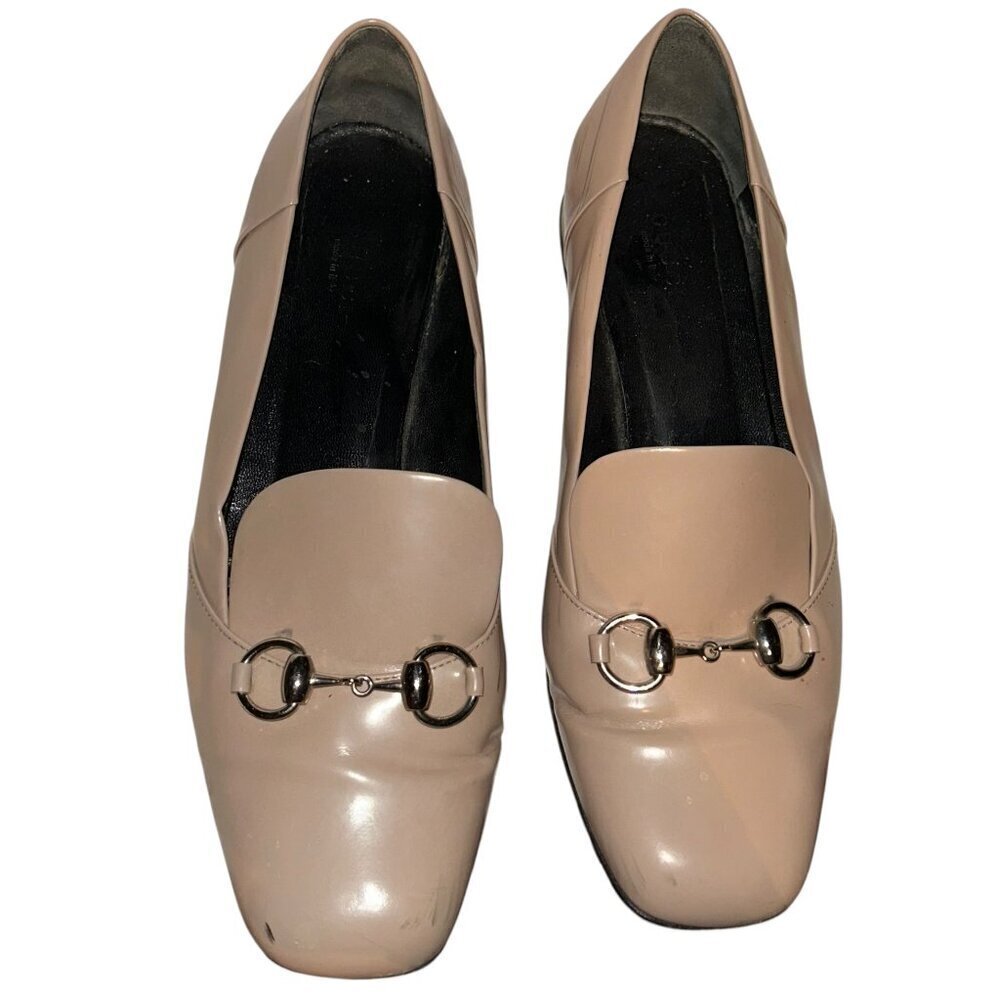 Gucci Beige Leather Loafers with Silver Accents